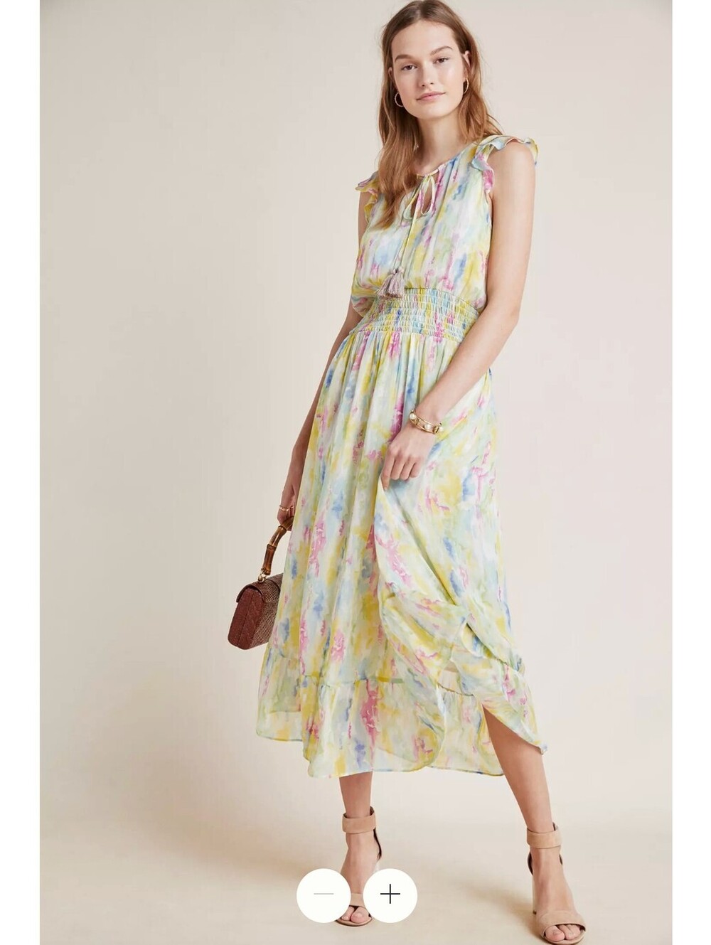 Anthropologie Watercolor Maxi Dress Women's Size 4 Floral Sleeveless Midi Boho